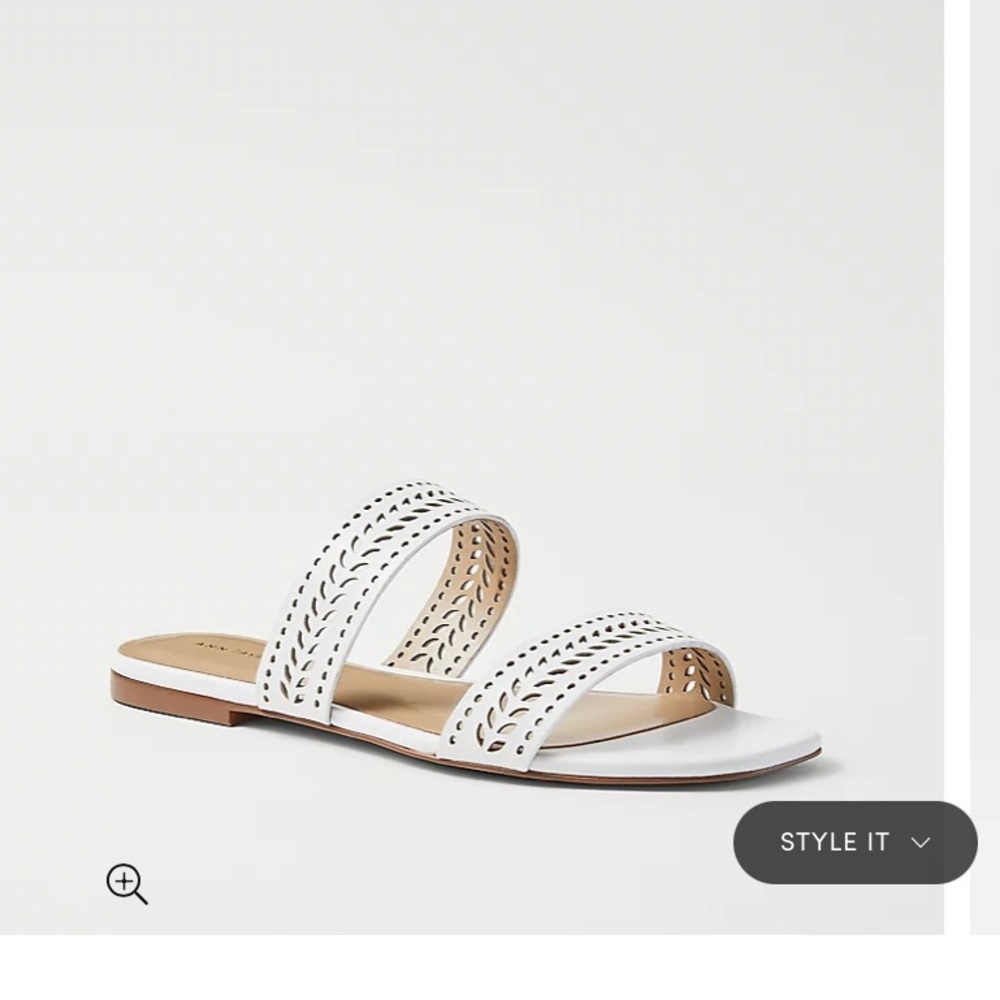 Ann Taylor Perforated Leather Slide Sandals white